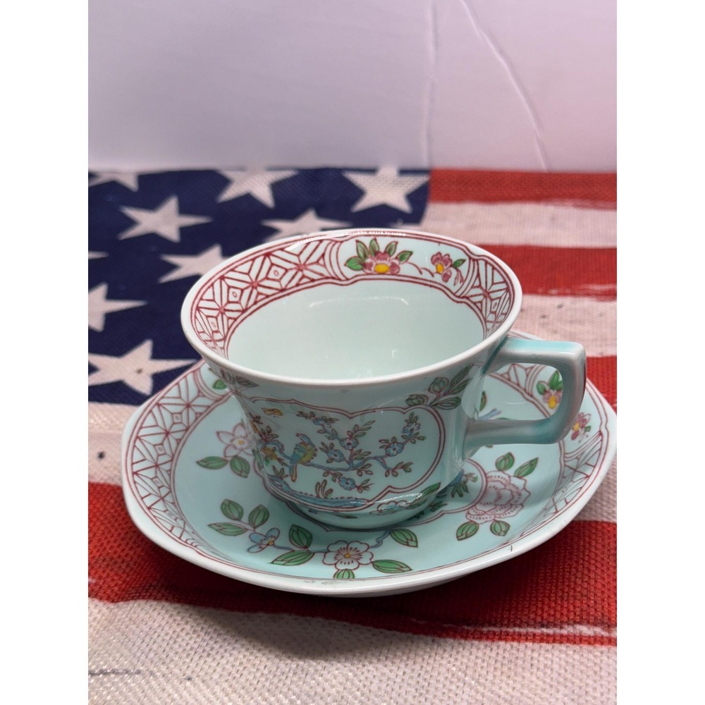 Vintage Adams Calyx Ware cup and saucer set featuring the d/c'd "Singapore Bird"